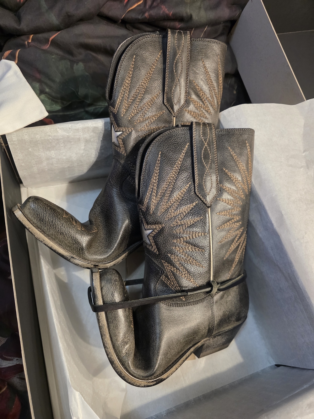 Golden Goose Black Leather Ankle Boots with Gold Logo Plate